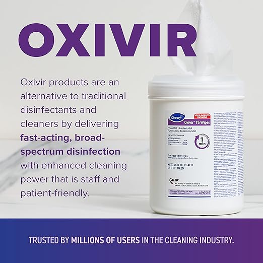 Oxivir Diversey Tb 4599516 Ready-to-Use Disinfectant Cleaning Wipes, Accelerated Hydrogen Peroxide, Unscented, Standard 6x7-Inch Sheets, 160-Wipes, 1-Canister (Pack of 12)
