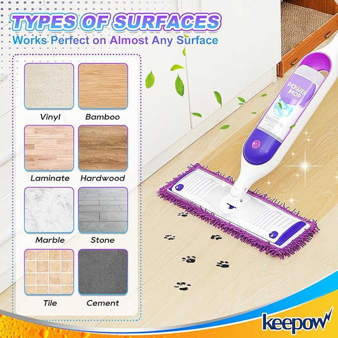 KEEPOW 8 Pack Reusable Mop Pads Compatible with Swiffer Power Mop Replacement Mop Refill Pads for Power Mop Wood Floor Cleaning Microfiber Mop Pads for Hardwood Floors