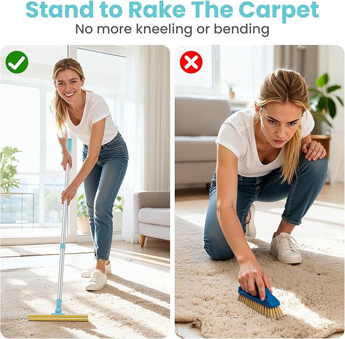 Bolfie 3 in 1 Carpet Rake for Pet Hair Removal, Tool Set of 3, 55” Long Handle Carpet Pet Hair Removal Carpet Scraper Dog Cat Hair Remover for Sofa, Couch, Car, Rug