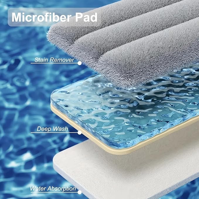 Mop and Bucket with Wringer Set, Hands Free Flat Mops for Floor Cleaning, Wet and Dry Use, Wall Mop Cleaner with 3 Washable Microfiber Pads for Bathrooms, Bedrooms, Living Rooms, Kitchens