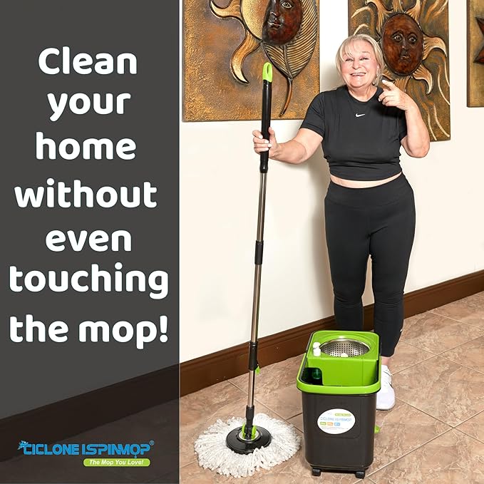 Spinning Mop and Bucket with Wringer Set for Home - 360 Spin Mop with Adjustable Handle & Bucket with Wheels - 1 Microfiber Mop Head - Mop and Bucket Set for Floor Cleaning at Home, Office, Hotel