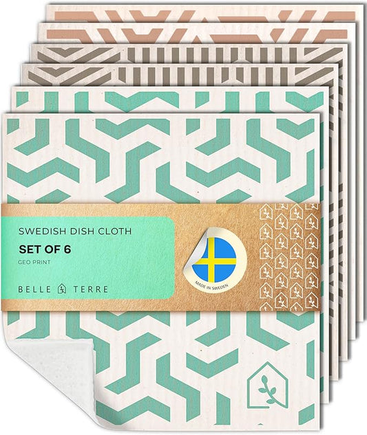 Swedish Dish Cloths for Kitchen - Reusable Dishcloths for Washing Dishes - Each Cellulose Dish Cloth Replaces 15 Rolls of Paper Towels and is More Absorbent Than a Sponge - Dishcloth Set of Six