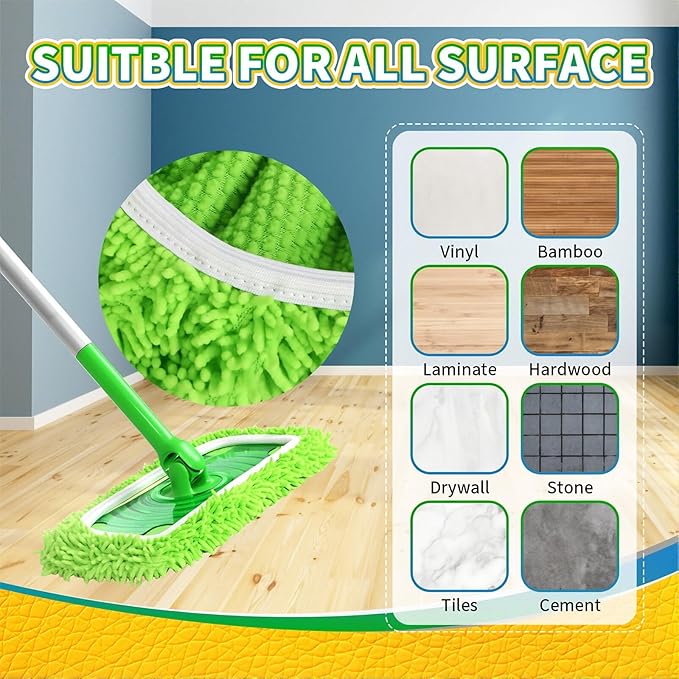 Sakerplus Chenille Mop Refill Pads for Home Use– Replacement Mop Heads for Floor Cleaning,Fits Most Standard Mops, for Hardwood Tile Laminate Floors (Gray 6PCS)