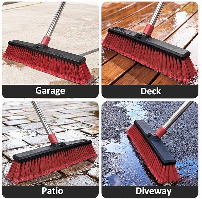 Honclea 14” Push Broom with 70” Adjustable Handle - Heavy Duty Outdoor Broom for Shop, Garage, Patio, Driveway, Yard & Deck Cleaning