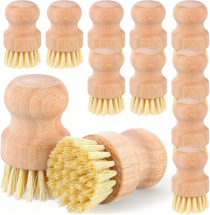Afcabakila 12 Packs Bamboo Scrub Brush for Dishes, 2 Pcs Natural Dish Brush with Sisal Bristles, Wooden Dish Scrubber for Pots, Pans & Vegetables, Eco-Friendly Kitchen Cleaning Tools