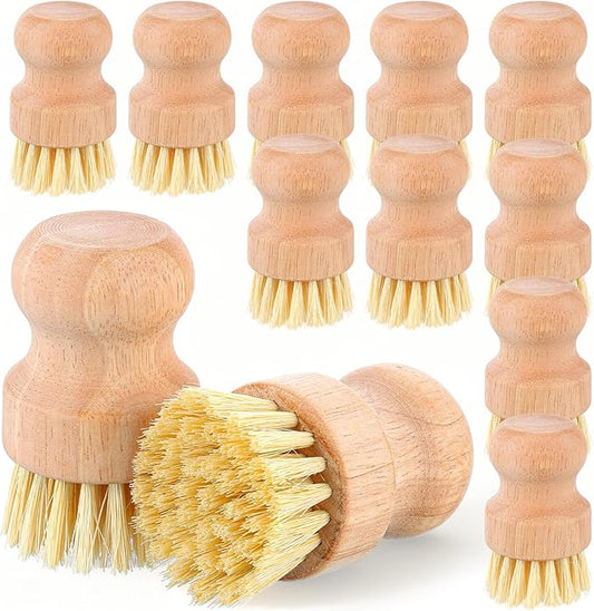 Afcabakila 12 Packs Bamboo Scrub Brush for Dishes, 2 Pcs Natural Dish Brush with Sisal Bristles, Wooden Dish Scrubber for Pots, Pans & Vegetables, Eco-Friendly Kitchen Cleaning Tools