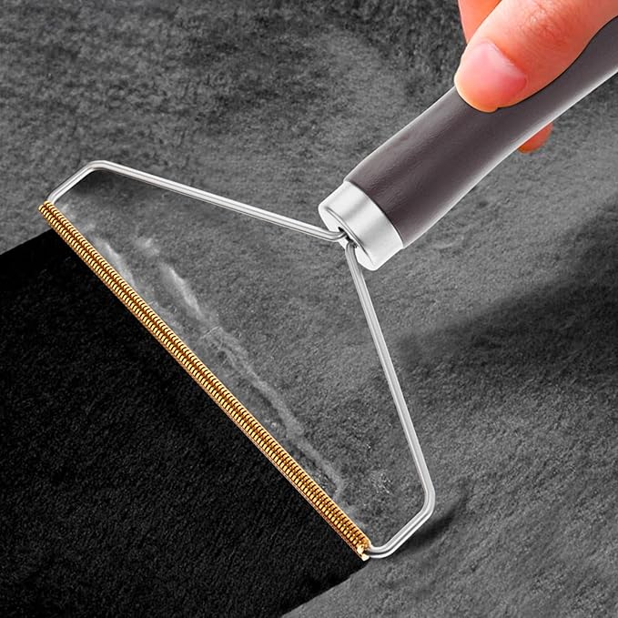 PUREVACY Pet Hair Remover for Furniture. Cat and Dog Fur Remover Tool. Reusable Lint Cleaner with Copper Teeth-Cutters and Wooden Handle. Metal Pet Hair Removal Tool for Carpet. Portable Couch Cleaner