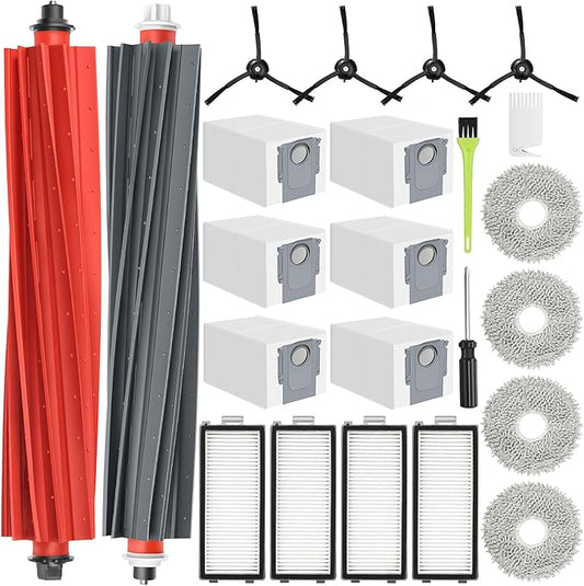 RUKHOOL Qrevo Slim Replacement Accessories for Roborock Qrevo Master/Qrevo Slim Replacement Parts Q revo Master Accessory Kit, 2 Main Brushes, 6 Dust Bags, 4 Filters, 4 Mop Pads 4 Side Brushes