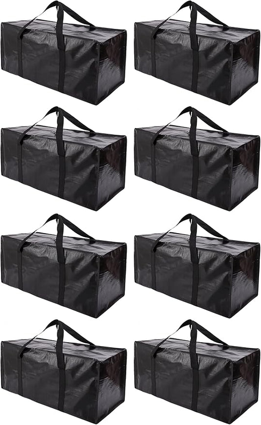 Extra Large Moving Bags with Zippers & Carrying Handles, Heavy-Duty Storage Tote for Space Saving Moving Storage, Fold Flat, Alternative to Box and Bin - 8 Pack, 40 Gal, Black