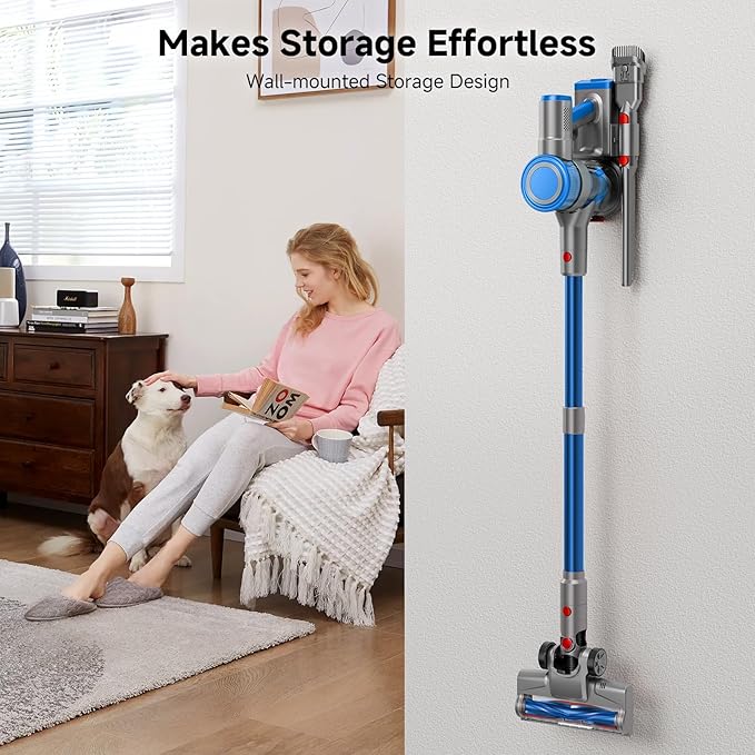 fenhua Cordless Vacuum Cleaner, Powerful Stick Vacuum Cleaner for Home with Rechargeable Battery, 6-in-1 Lightweight Handheld Vacuum, 45 Mins Runtime for Hardfloor & Carpets Pet Hair (Blue)