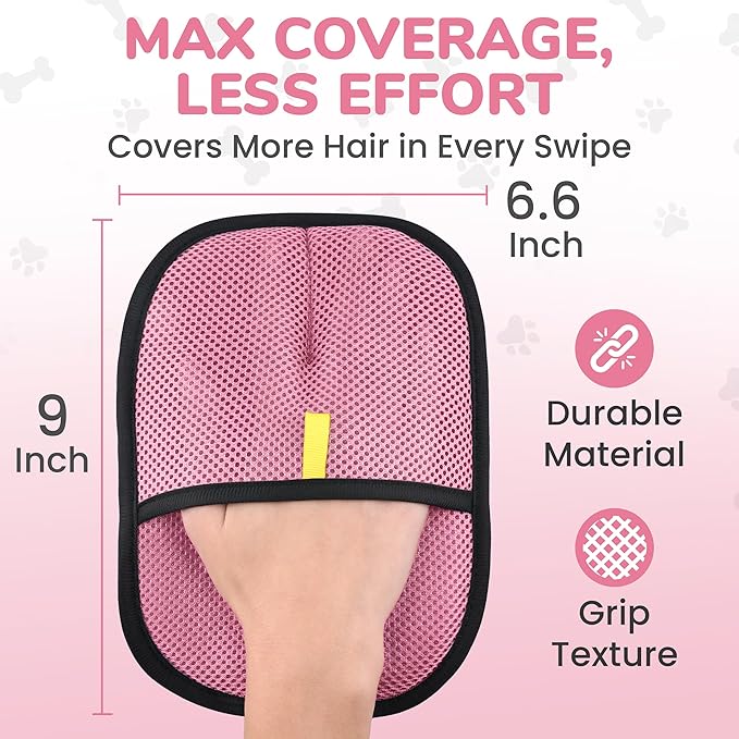 KEYVOZ Pet Hair Removal Glove for Cats and Dogs, Electrostatic Magic Brush Pet Hair Remover for Dog Couch, Available in Blue, Purple, Pink, Brown- Perfect for Pet Owners (Pink)