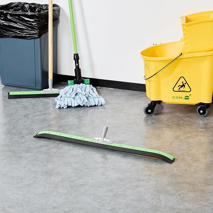 Restaurantware-SQUEEGEE ONLY: Clean Tek Professional 35.83 Inch Curved Floor Squeegee, 1 Broom With Rubber Blade - Handle Sold Separately, Heavy-Duty, Green Steel Wiper For Floor
