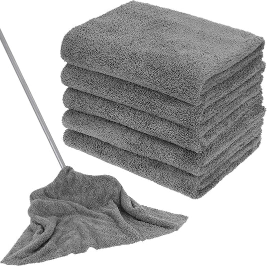 Anmrept 5 PCS Extra Large Microfiber Cleaning Cloth 30"x20", Washable Reusable Floor Cloth for Squeegee Mop House Floor Kitchen Car Window Highly Absorbent, Lint and Streak Free (Grey)