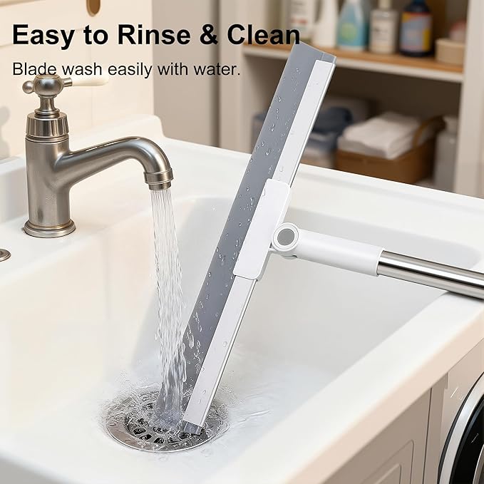 Purexa Professional Air Broom for Water & Pet Hair Removal, Floor Squeegee for Tile, Hardwood & Under-Furniture Cleaning with 51″-58″ Telescoping Handle & 180° Rotating Head