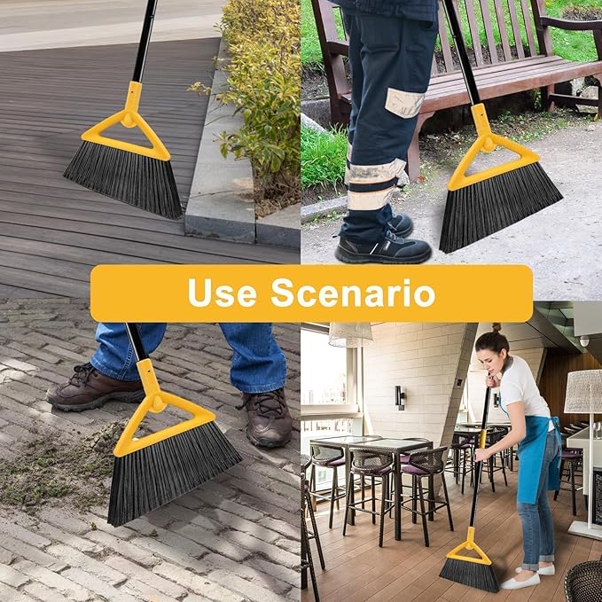Salajory Heavy Duty Angle Broom - Yellow Broom for Outdoor & Indoor, Garage, Driveway, Sidewalk, Kitchen & More, Long Handle