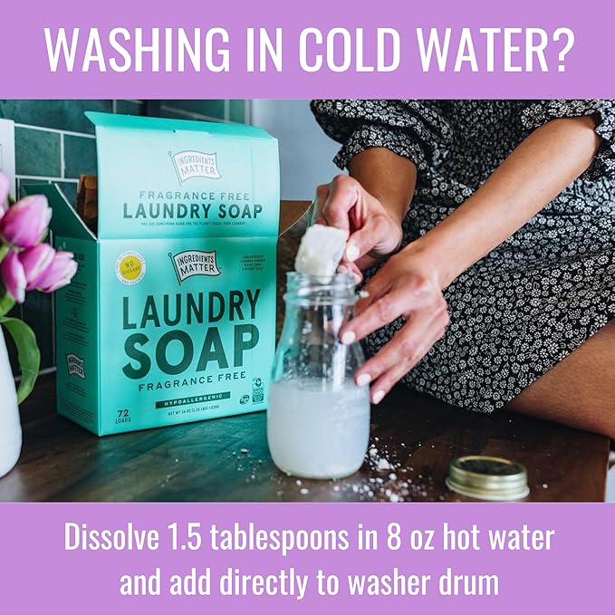 Ingredients Matter Powder Laundry Soap - Lemongrass Scent, Hypoallergenic Detergent, Natural & Eco-Friendly, Plastic Free, Made in USA, Natural Essential Oils & Dermatologist Tested - 15 oz, 30 Loads