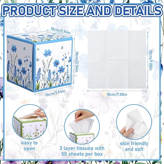 12 Pack Fall Floral Facial Tissues Cube Boxes 600 Sheets 3 Ply Small Square Wildflowers Face Tissues Bulk for Autumn Car Bedroom Supplies