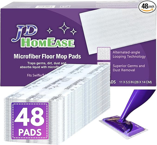 JD HOMEASE 48 Pack Premium Microfiber Replacement Pads for Swiffer WetJet - Super Absorbent, Lint-Free, Durable-11"x5.5", Perfect Fit Swiffer WetJet Mop - Safe on Hardwood, Tile, Vinyl