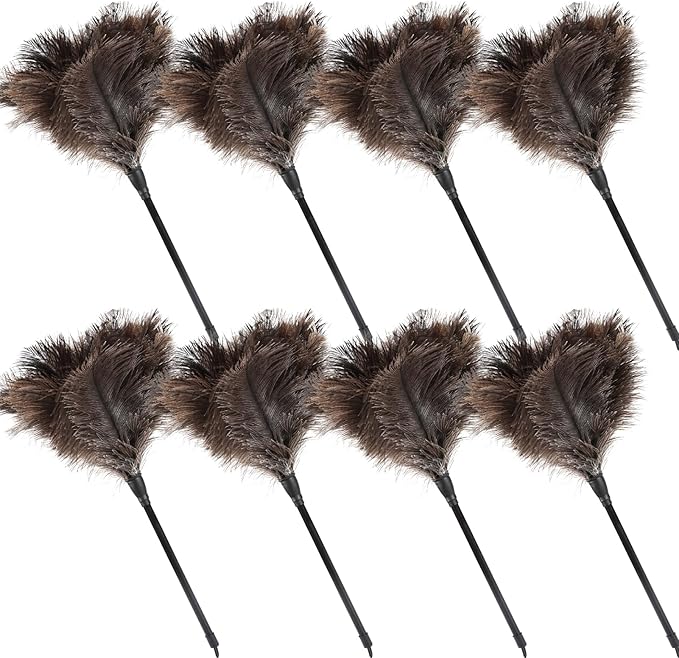 MehelloFeather Ostrich Feather Duster 15Inch Natural Fluffy Handheld Feather Dusters for Cleaning Keyboard Home Car Office (8PCS)