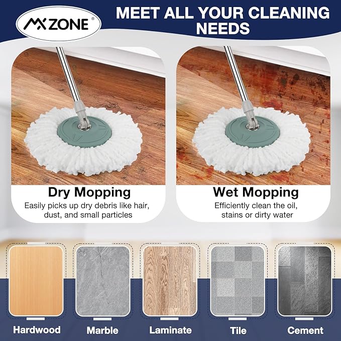 4 Premium Replacement Mop Heads Refills, Compatible for Hurricane Spin Magic Mop Head, fits 6.3‘’ Standard Replacement Round Spin Mop Heads Microfiber, Inner Hole 2.5'' Only - Machine Washable, White