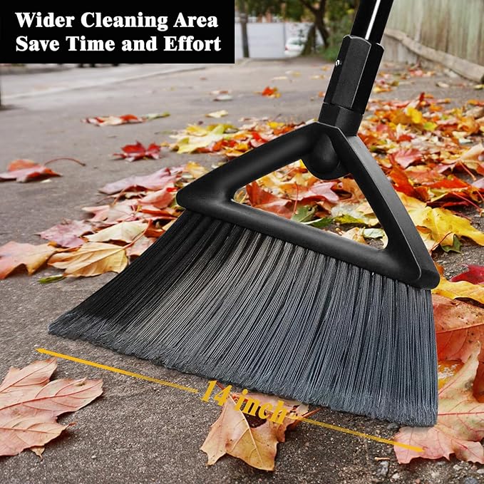 PUTNATRUE Heavy Duty Commercial Broom, 3 Pack Upgraded Angle Brooms for Sweeping Outdoor and Indoor, Perfect Black Brooms of House, Kitchen, Garage, Courtyard, Concrete