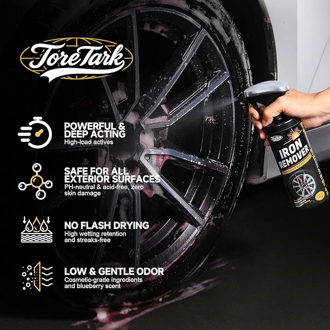 Iron Remover,Fallout & Iron Remover for Car Detailing,Fast Removal Brake Dust & Rust and Wheel Cleaner,Safe for All Vehicle Paint & Wheels,Tire Shine and Preps for Wax (16oz)