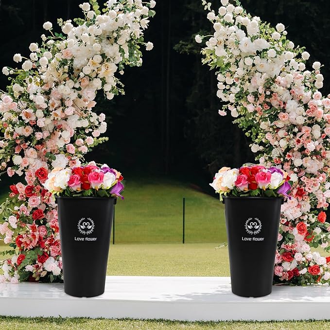 4-Pack 15.98 Inch Plastic Flower Buckets for Cut Flowers, Black Tall Flower Bucket Vase for Home, Wedding Decorations