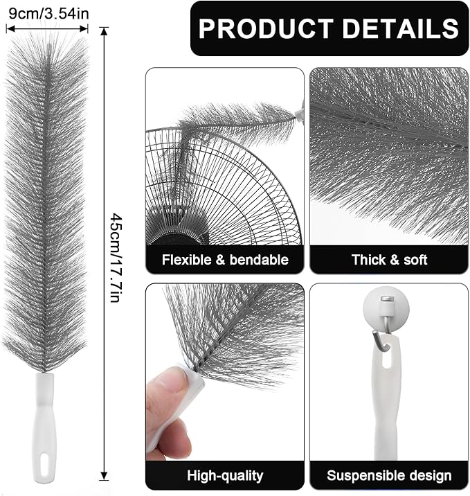 Yuanchu 2 Pcs Fan Cleaner Brushes, Bendable Fan Cleaning Brush Cobweb Duster Set Microfiber Head Washable Brush for Ceiling Fan Air Vents Curtains Cars Box Fan(Grey)