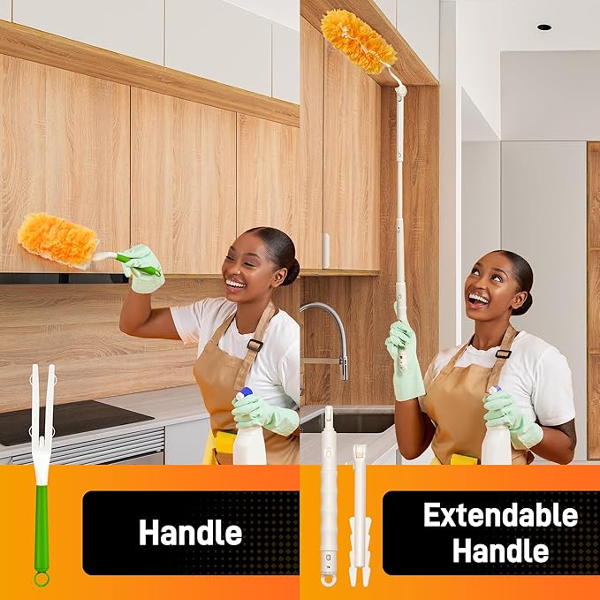 30 Pack Heavy Duty Duster Refills for Swiffer Dusters, Multi Surface 360 Dusters,Yellow,1 Handle,1 Upgrade Telescopic Hands