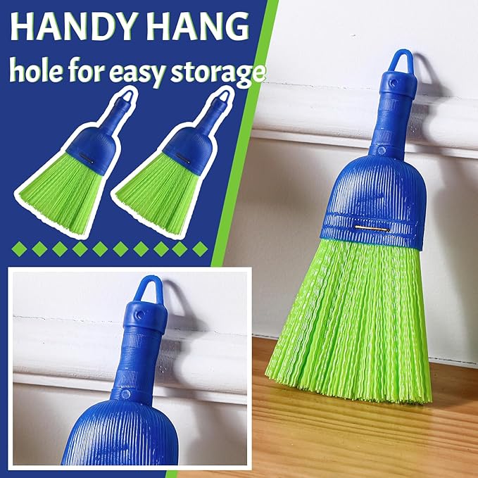 Domensi 2 Pcs Whisk Broom Poly Fiber Handheld Brush Hand Brush Outdoor Car Broom with Hang Hole for Cleaning Inddoor Porches Floors Decks Driveways Dirt Dust