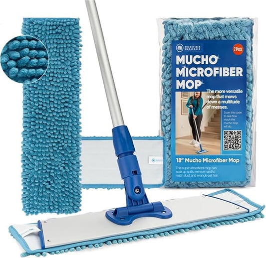 18" Mucho Mop Microfiber Mop System - Mops for Floor Cleaning - Hardwood Floor Mop for Tile, Laminate, Wood, Vinyl Floors | Washable Pads | Dry & Wet Mopping