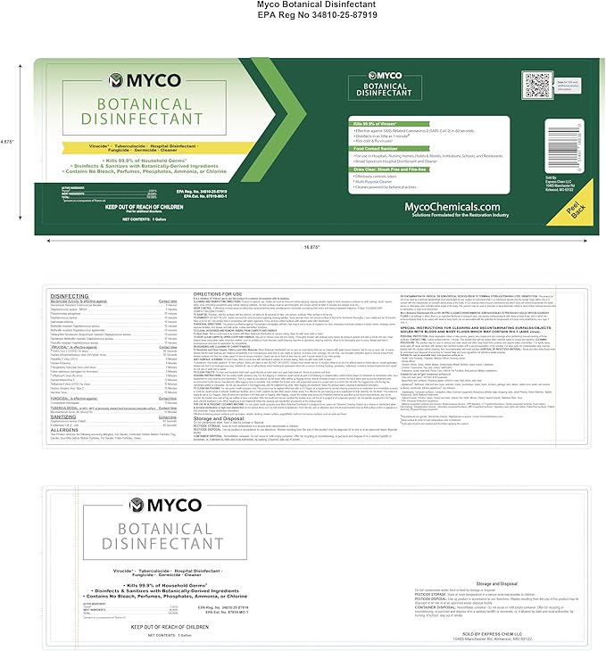 Myco Botanical Disinfectant Cleaner – Natural Plant-Based Ready-to-Use EPA-Registered Disinfectant Spray for Mold, Mildew, Germs, Bacteria & Viruses – Safe for Home & Commercial Use, 4 Gallon