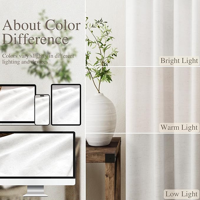Natural Linen 100% Black Out Curtains 108 Inches Long 2 Panels Set for Bedroom Cream Ivory Pinch Pleated Thermal Insulated Energy Efficient Curtains Living Room High Ceiling Length 9 FT Feet
