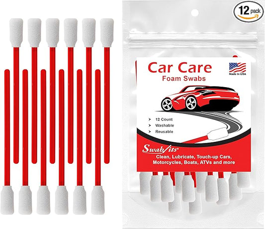 SWAB-ITS® Car Care Cleaning & Detailing Foam Swabs – 12-Piece Reusable, Lint-Free Auto Detailing Set | Precision Interior & Exterior Cleaning | Made in USA (88-8220)