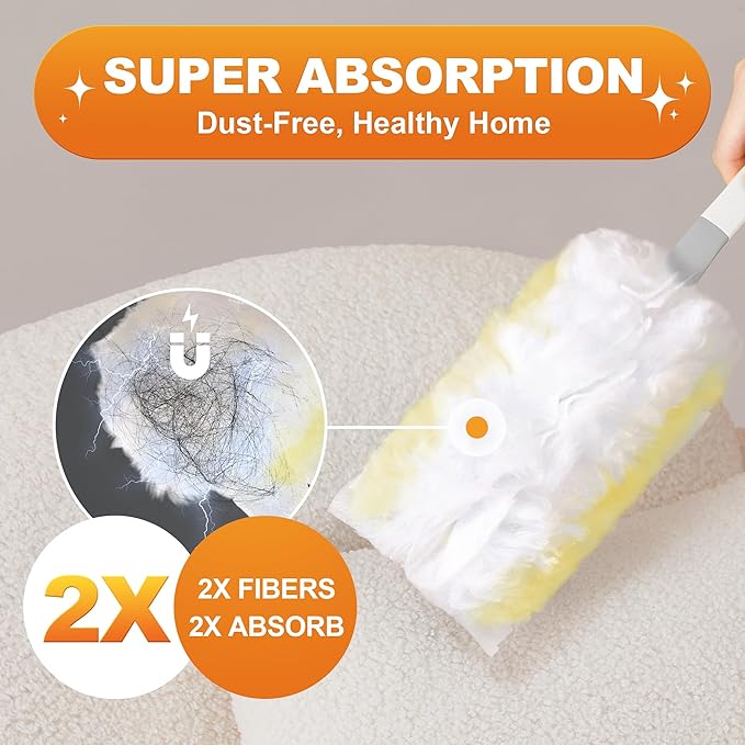 JOYMOOP Disposable Duster for Cleaning, with 1 Handles & 48 Ct Blue Heavy Duty Refills for Swiffer Feather Duster, Household Cleaning Tool for Electronics, Dusting Furniture, Blinds, Pet Hair