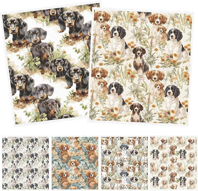 Swedish Dishcloths for Kitchen, 6PCS Cute Dog Swedish Dish Cloths Gift Set, Reusable Absorbent Cellulose Sponge Doggie Dish Towel for Home Cleaning(7.8 X 7 Inches)