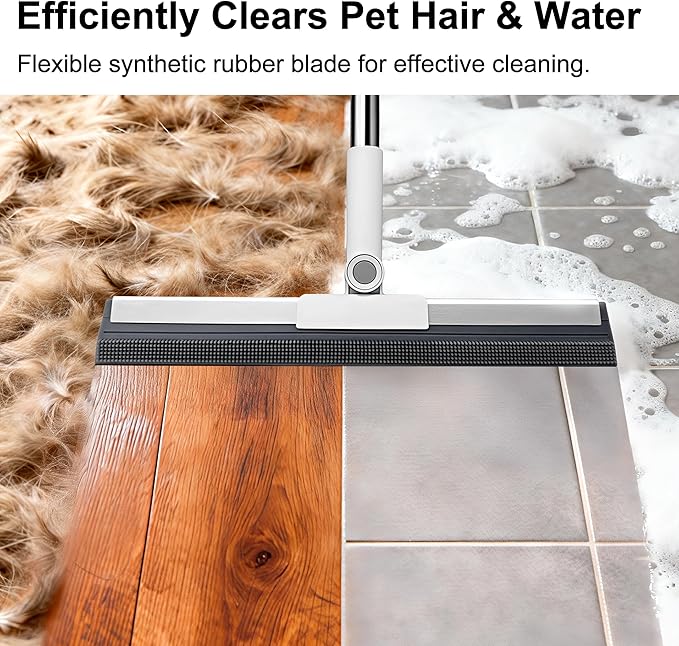 Purexa Professional Air Broom for Water & Pet Hair Removal, Floor Squeegee for Tile, Hardwood & Under-Furniture Cleaning with 51″-58″ Telescoping Handle & 180° Rotating Head