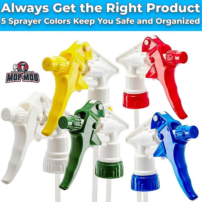 Leak-Free Chemical Resistant Spray Head 10 Pk. BOTTLES NOT INCLUDED. Industrial Sprayer for Car Detailing Window Cleaning and Janitorial Supply. Low-Fatigue Trigger and Nozzle Fit 32oz Bottle.