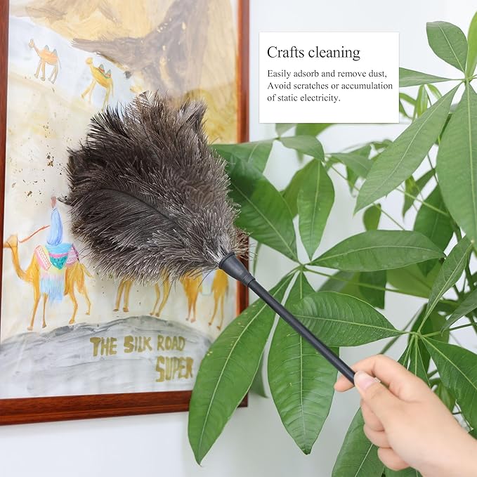 MehelloFeather Ostrich Feather Duster 15Inch Natural Fluffy Handheld Feather Dusters for Cleaning Keyboard Home Car Office (5PCS)