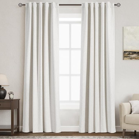 Nanspring Cream Linen Blackout Curtains 84 Inches for Bedroom Modern Farmhouse Living Room Draperies Cream Colored Thermal Insulated Full Shading Room Darkening Curtains for Sliding Door 38x84