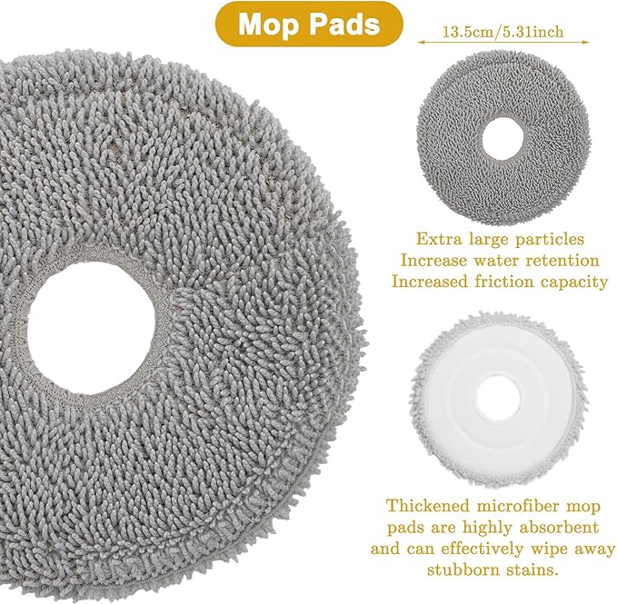 26 PCS Replacement Parts for Dreame L20 Ultra/ L20 Ultra Complete, L30 Ultra/ L30 Ultra Complete Vacuum Cleaner 1 Main Brush 6 Dust Bags 6 Mop Pads 6 HEPA Filters 6 Side Brushes 1 Cleaning Brush