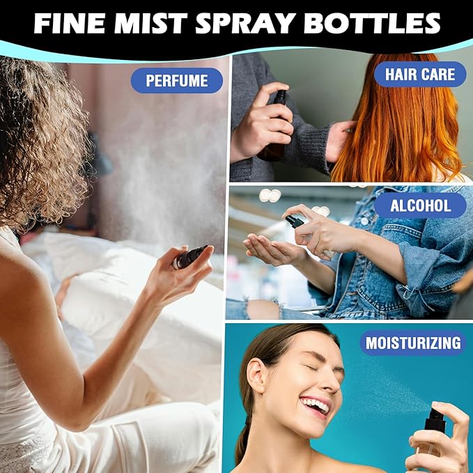 5 Pack 2oz/55ml Plastic Spray Bottles Mini Travel Spray Bottle with Black Cap Empty Fine Mist Spray Bottles Refillable Liquid Container for Perfumes Travel Makeup