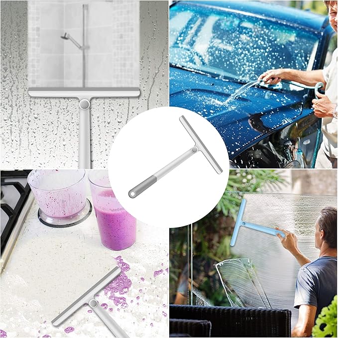 Window Squeegee, 2 Pack Shower Squeegee for Glass Doors Bathroom Mirror Windows Cars and Tile Walls, Silicone Plastic Squiggy Cleaner Tool 12 inch (Grey+Blue)