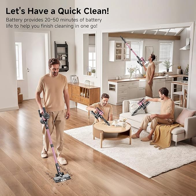 Vaconly Cordless Vacuum Cleaner, 38Kpa Powerful Stick Vacuum Cleaner with 45mins Rechargeable Battery, LED Anti-Tangle Brush, 8-in-1 Handheld Vacuum Cleaners for Home/Pet Hair/Carpets/Floors, N506