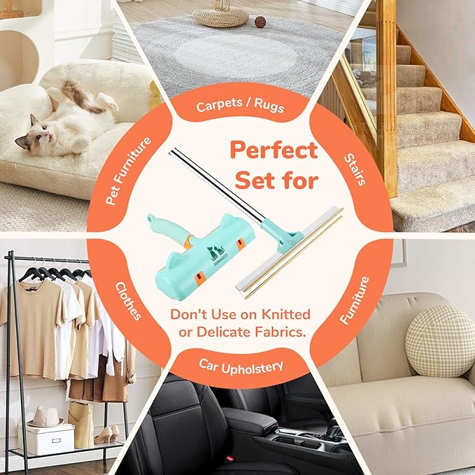 HOMAGICO 5 PCS Pet Hair Removal Tool, Roller Dog Hair Removers for Couch, Retractable Pet Hair Carpet Scraper Rack, Reusable Cat Hair Remover for Bed, Rugs, Stairs, Furniture