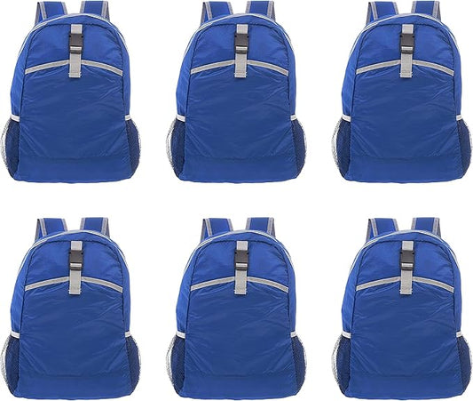 DISCOUNT PROMOS Lightweight Travel Packable Backpacks Set of 6, Bulk Pack - Perfect for Camping, Outdoor Sports - Blue