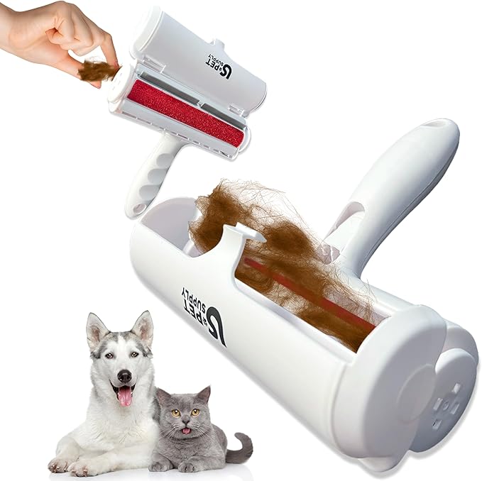 US PET SUPPLY Pet Hair Remover Roller -Reusable, Self Cleaning Lint Roller for Pet Hair Removal on Furniture, Carpets, Clothes & Car Seats-Dog & Cat Hair Remover No Sticky Tapes (White)