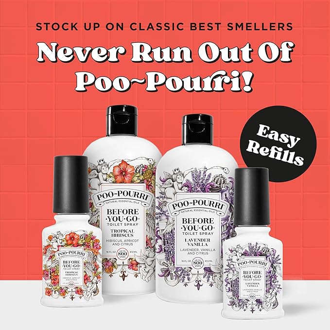 Poo-Pourri Before-You-Go Toilet Spray Refill, Tropical Hibiscus, 16 Fl Oz, Up to 800 Uses, Bathroom Odor Deodorizer with Essential Oils for Home or Work, Hibiscus, Apricot and Citrus Scent