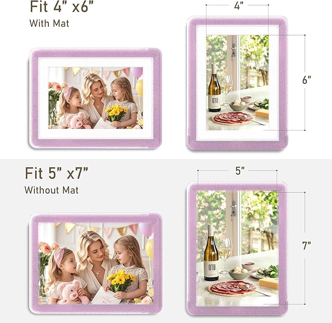 6-Pack 5x7 Picture Frame or 4x6 with Mat – Shatterproof Plastic Photo Frame for Family, Nursery & Playroom, Wall & Tabletop Picture Frames for Home or Office, Safe Lightweight Design, in Crystal Green