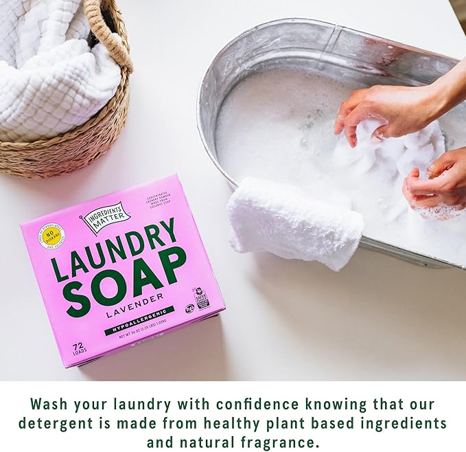 Ingredients Matter Powder Laundry Soap - Lavender Scent, Hypoallergenic Detergent, Natural & Eco-Friendly, Plastic Free, Made in USA, Natural Essential Oils & Dermatologist Tested - 30 oz, 60 Loads